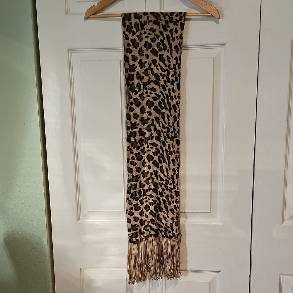 Smart Set Leopard Print Scarf with Fringe
